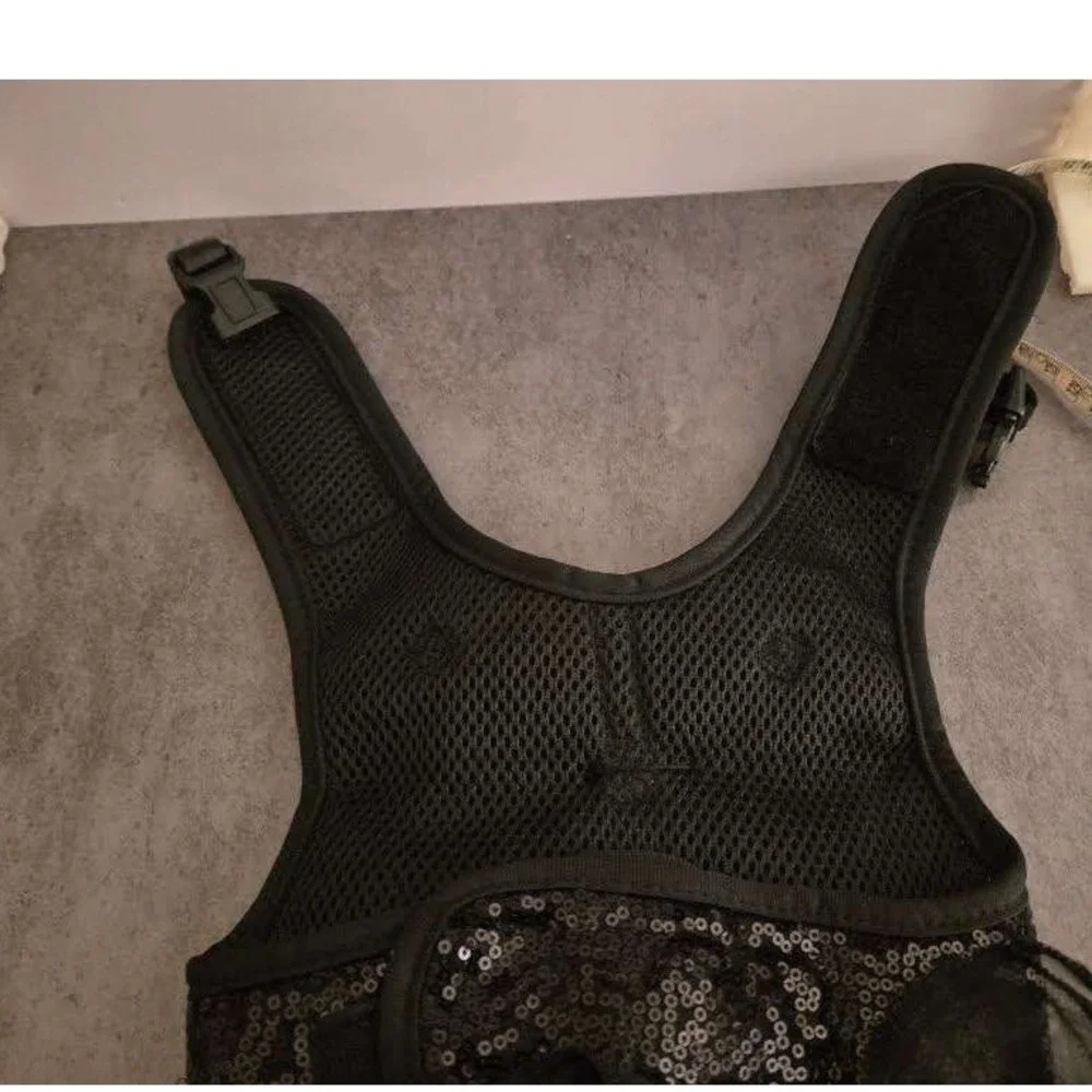 Black Sequin Dog Harness Dress Rhinestone Bow Tutu Pet Vest Medium